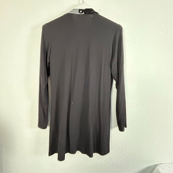 Alembika Womens Long Sleeve V-Neck Patchwork Tunic Top Blouse Size 2 Black Gray - Picture 2 of 8